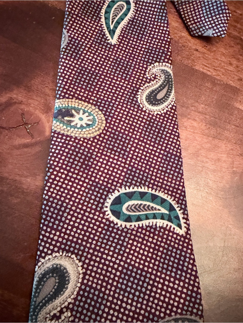 Men's Burgundy Paisley Tie with Teal Accents